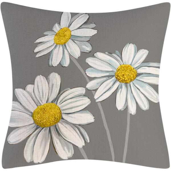 Daisy Kuddfodral Set om 4, Linne Kvadrat Blommiga Örngott 18x18 Tum för Dekorativ Soffa Säng Hem Bil Utomhus Trädgård Gåvor (Grå)