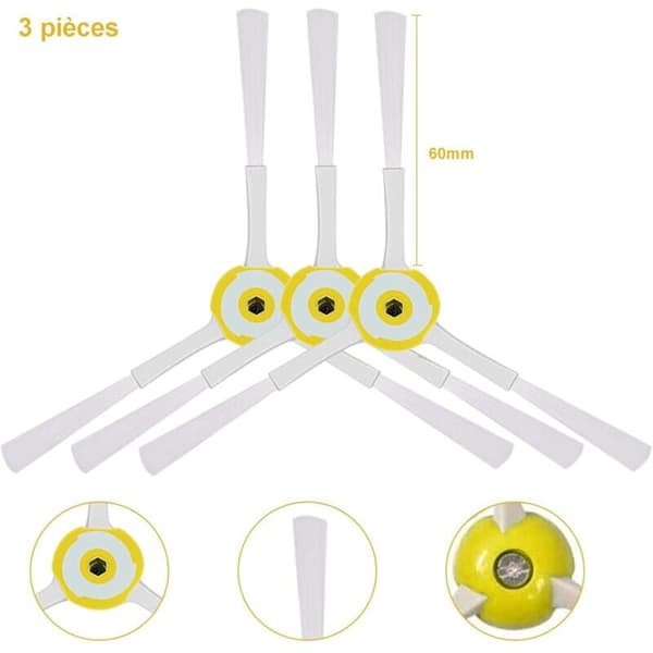 Paket med 3 sidoborstar för iRobot Roomba - 600 700 Serien - Gul