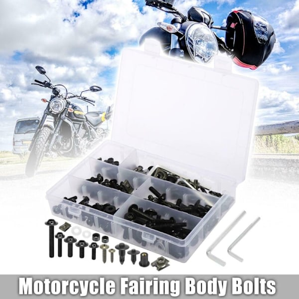 198 delar/set Sats med kåpskruvar, Kit Boulon Universal Motorcykelkåpa Fästen Kitches Crossworms Sår Cruss KLIPS Sortiment (Svart)
