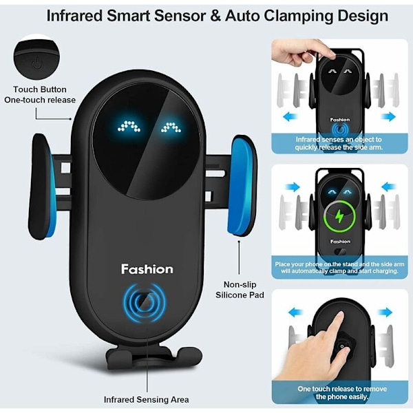 Bilinduksjonslader med Smart Ladesensor 10W Automatisk Klemming for iPhone Samsung etc Smartphones (Svart)，BISBISOUS