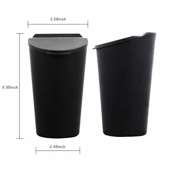 Auton roskakori kannella, pieni auton kuppitelineen roskakori, auton oven tasku roskakori, roskakori sopii autoon, kotiin, toimistoon, musta