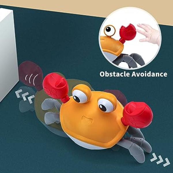 Baby Crawling Crab Musical Toys (Orange Yellow), Toddler Electronic Light-Up Crawling Toys with Automatic Obstacle Avoidance, Toddler Baby Mobile To