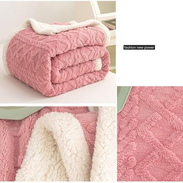 Tykt, mykt, varmt og mykt fleecepledd, dobbeltsidig reisepledd for vinteren, for sofa, høstpledd, julepledd (rosa, 100 x 150 cm)