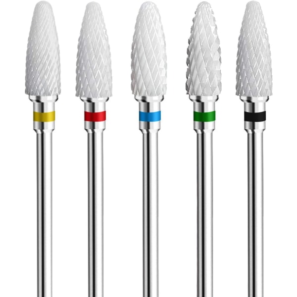 5pcs Ceramic Nail Drill Bit Set, 9.5mm Shank, Professional Ceramic Corn Shape Drill Bits, Acrylic Nail File Tips for Manicure, Pedicure, Nail Polish