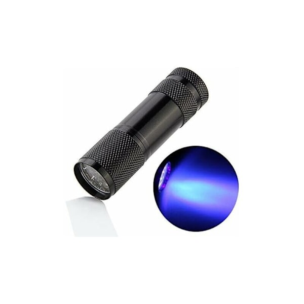 UV/svartlys lampe med 9 LED-er, LED UV lommelykt, flekkdetektor, finn flekker på klær, tepper eller gulvtepper (ikke inkludert batterier)