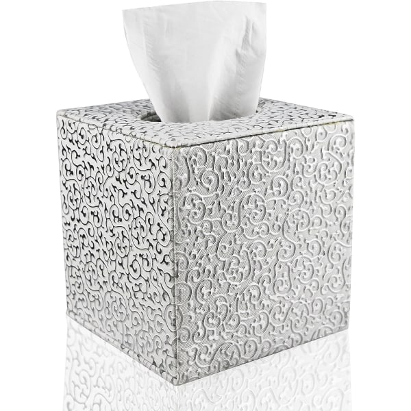 Paper towel holder square PU leather paper towel holder (silver engraving) for home office car