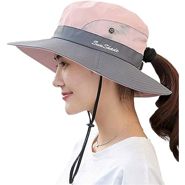 Women Foldable Sun Hat Adjustable Cotton Wide Brim Visor Summer Beach Travel UPF UV，pink