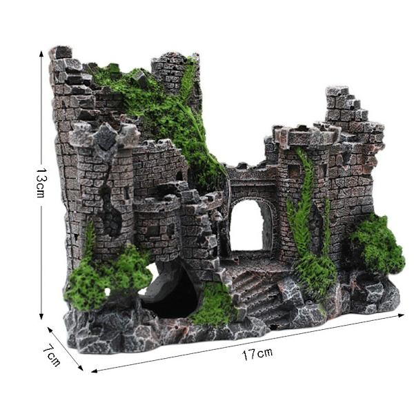 Harpiksakvarium Ornament - Slottformet Fiskegjemmested - Realistiske Detaljer - Akvarietilbehør