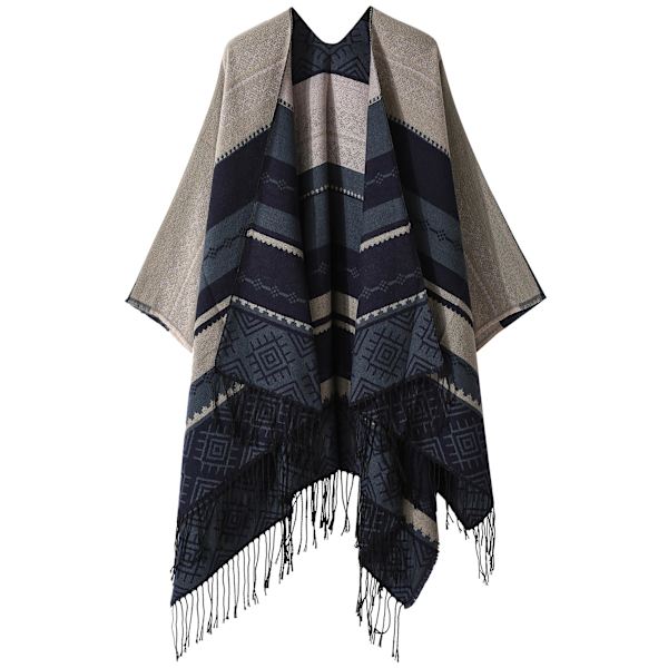 Vacker dam vintage stil kappa bohemisk sjal wrap tryckt tofs kofta etnisk stil sjal