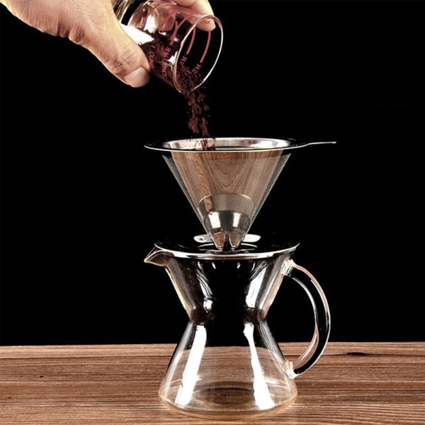 1 st kaffe tratt tratt dubbelskikts rostfritt stål filterfri handbryggd kaffefilter handmalet kaffefilter