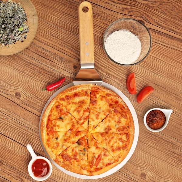 Pizza spade i rustfrit stål med træhåndtag, pizza skubber til pizzasten, brødskubber, kagespade, pizza spade