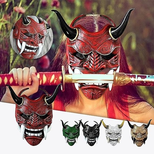 Harmaa japanilainen samurai-naamio Hannya Oni Samurai lateksinaamio, Halloween-demonikostyymimaski, japanilainen samurai-cosplay-naamio