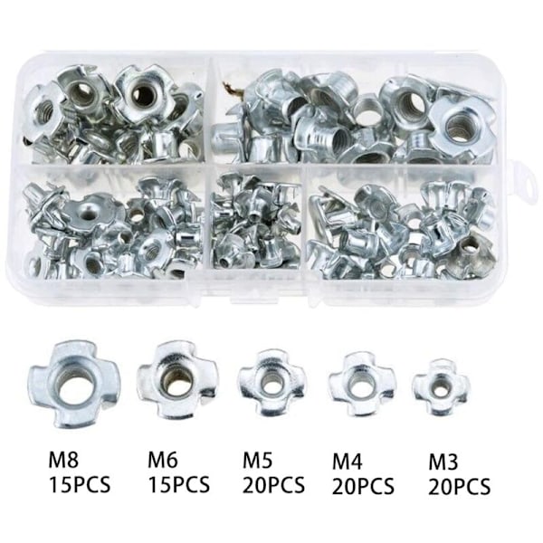 T 4 klør, T-muttere, klomutter, T fire-tanns T-muttere, Innfelt T-innsatser, 4 tenner T-mutter, gjenget T-muttere, for trearbeid, M3/M4/M5/M6/M8.90