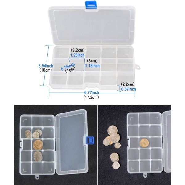 15 rum x 4 pakker, 4 farver plast smykker opbevaringsboks justerbar multifunktionel værktøjskasse