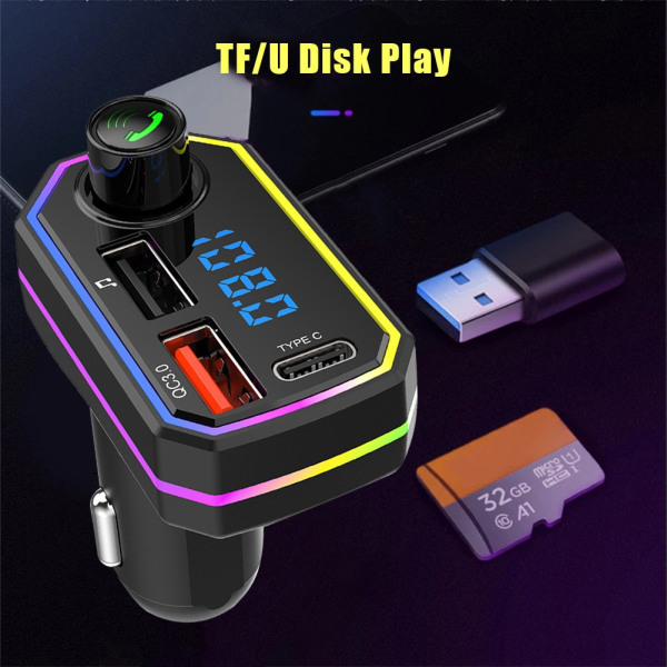 P6 Bil FM-sändare - Bil MP3 Bluetooth Handsfree-spelare QC3.0 Snabbladdning TYPE-C