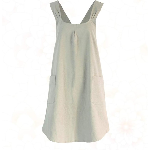 Mjuk bomullslinneförkläde Halterneck Korsbandage Förkläden Japansk stil X-form Dubbla fickor Kök Matlagning Kläder Present till kvinnor Kock Inflyttningspresent