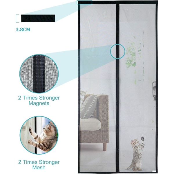 Magnetisk myggnetting for dør (80x210, svart)