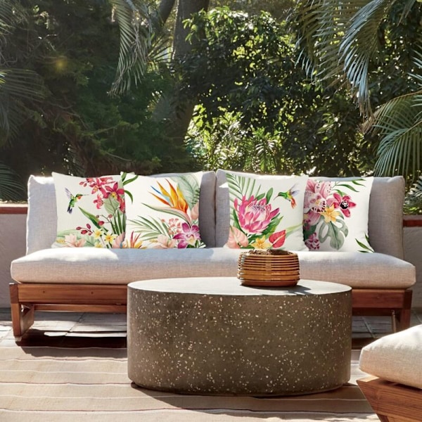 4 stk. putetrekk tropiske blomster 45 x 45 cm blomster utendørs blad polyester dekorativt sommer putetrekk for sofa soverom hus hage
