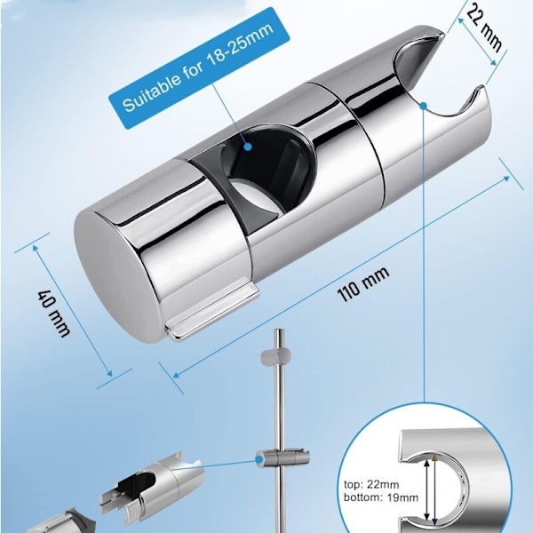 Brusehovedholder, brusehovedholder til justerbar glidebøjle 19-25 mm, brusehovedholder glidebøjle uden boring, 360° roterende brusehovedholder til brusebad