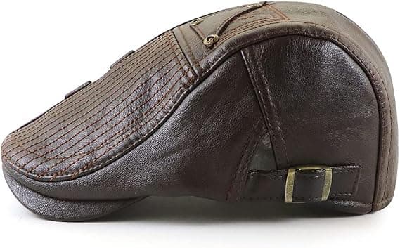 （Mørk Curry）Herre Flat Cap Hat Justerbar Flat Beret PU Lær 56-60cm