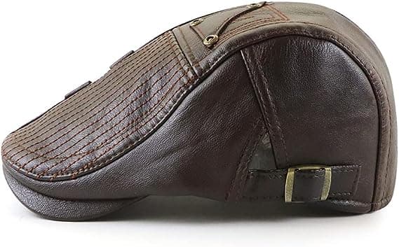 （Mörk Curry）Herrkeps Flat Cap Hat Justerbar Flat Beret PU Läder 56-60cm