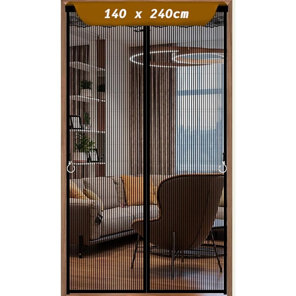 140x240cm Magnetiskt myggnät för dörr, nätgardin, magnetisk försegling från topp till botten med automatisk stängning, håller frisk luft inne-