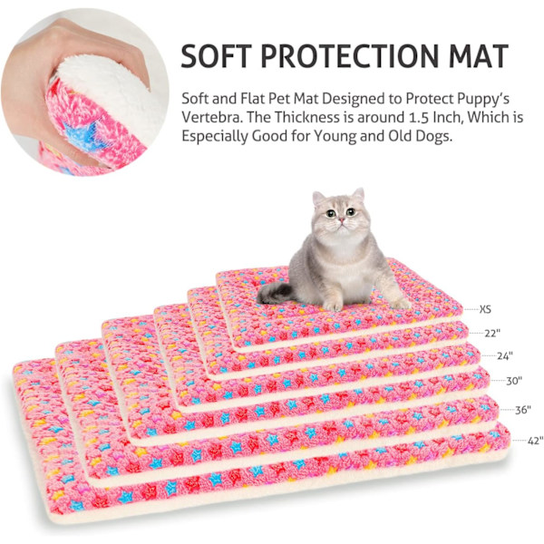 Super blød kæledyrsseng (hund/kat) med sødt print | Dobbeltsidet uldkassemadras | Maskinvaskbar kæledyrsmadras (Pink)