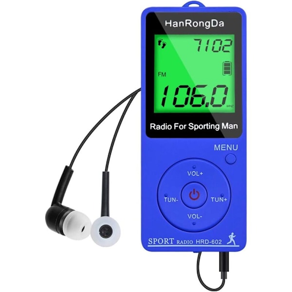 (Blå) Bärbar digitalradio med integrerad stegräknare, AM-FM-väska, sportradio, digital syntonisering, stereo, minimottagare med uppladdningsbar USB