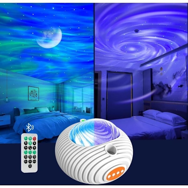 Stjernehimmelprojektor, dobbel effektlampe, galakse Aurores Boreales og Melkeveien stjerneprojektor med Bluetooth-høyttaler, fjernkontroll og timer for c