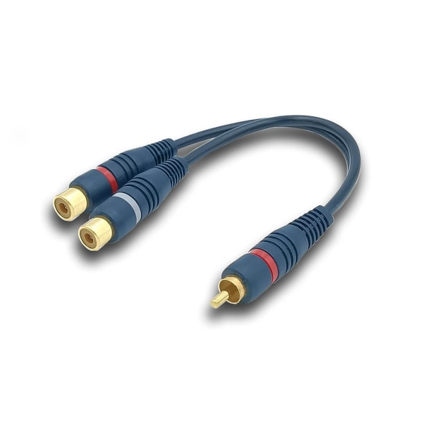 20CM RCA-kabel lydsplitteradapter Y Cinch-kabel (RCA Y-kabel, 2-pak, blå), RCA-kabel til JACK 1 han til 2 hun RCA-kabel til subwoofer, Phono,