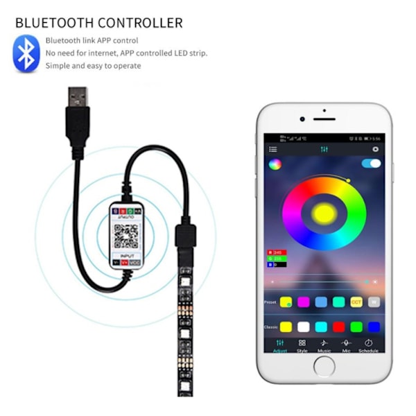 LED lysbjælkesæt USB5V vandtæt omgivende lysbjælke (1m)