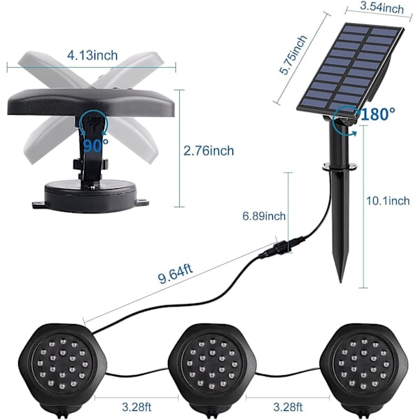 Solcelledambelysning, (3 frontlykter) RGB solcelledambelysning nedsenkbar belysning med IP68 vanntett, fargeskiftende RGB solcelledambelysning for akvarium