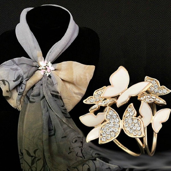 Elegant 3 Rings Butterfly Scarf Ring Silk Scarf Buckle Clip (guld)