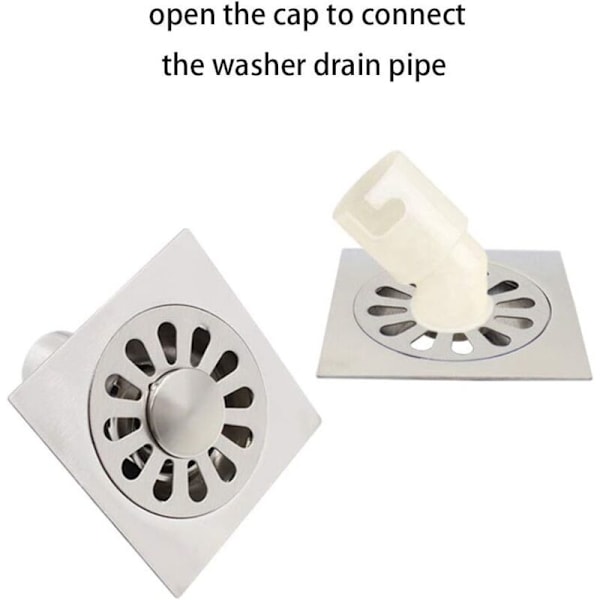 Gulvsluk i rustfritt stål for bad, toalett, kjøkken, vaskerom, hage - 98 mm x 98 mm