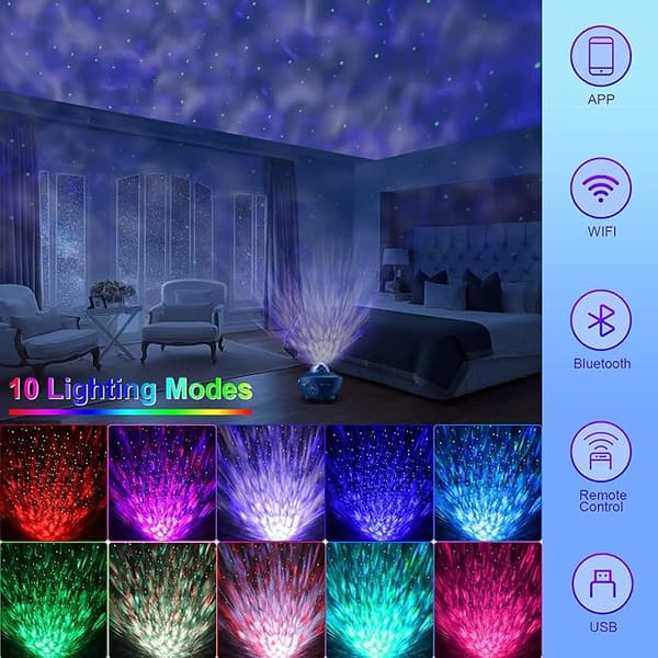 Galaxy Star Sky Projector, LED-tak Galaxy Projector Lamp, Starry Sky Night Light Star Projection Lights med timer, Bluetooth för jul/barn