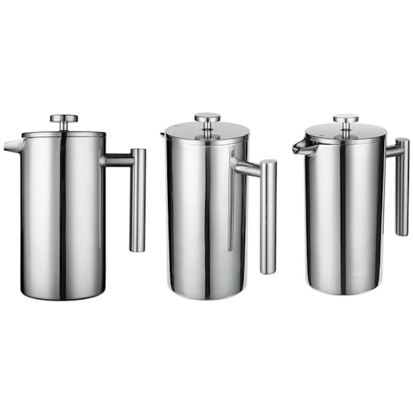 Stempelkande i rustfrit stål 304, termokaffemaskine, tekande, 800 ml, 3 filtre, anti-krydshåndtag, rustfri kaffepresse