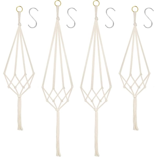 4 st macramé upphängningskruka, stöd för hängande krukor för blommor, macrame upphängning macrame växt bomullsrep upphängning burk växtdekoration interiör