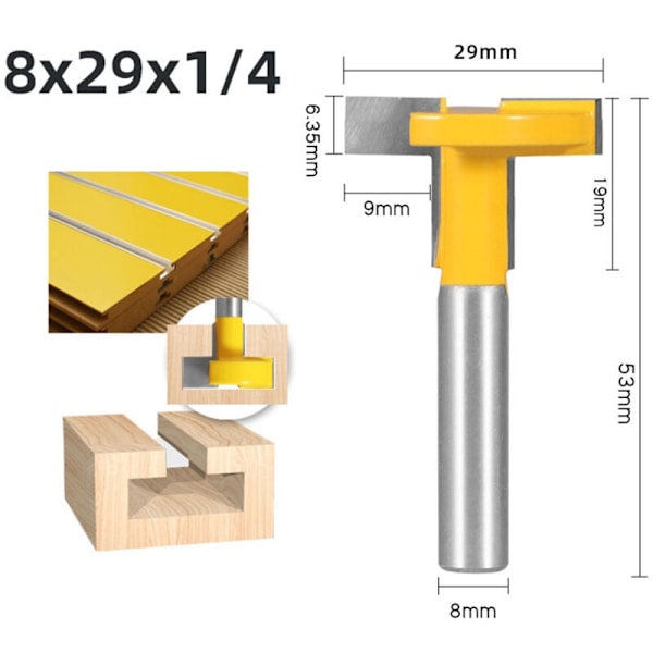 (B) Parti med 3 T-spor rillefræser 8mm i t-form Bits fræser gult blad skæring