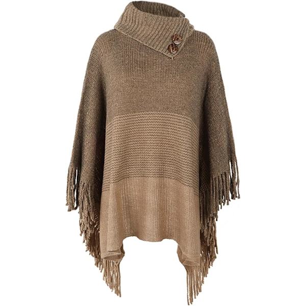 Dame poncho sjal tørklæde oversized vintertørklæde strikket poncho pullover varm (Khaki)