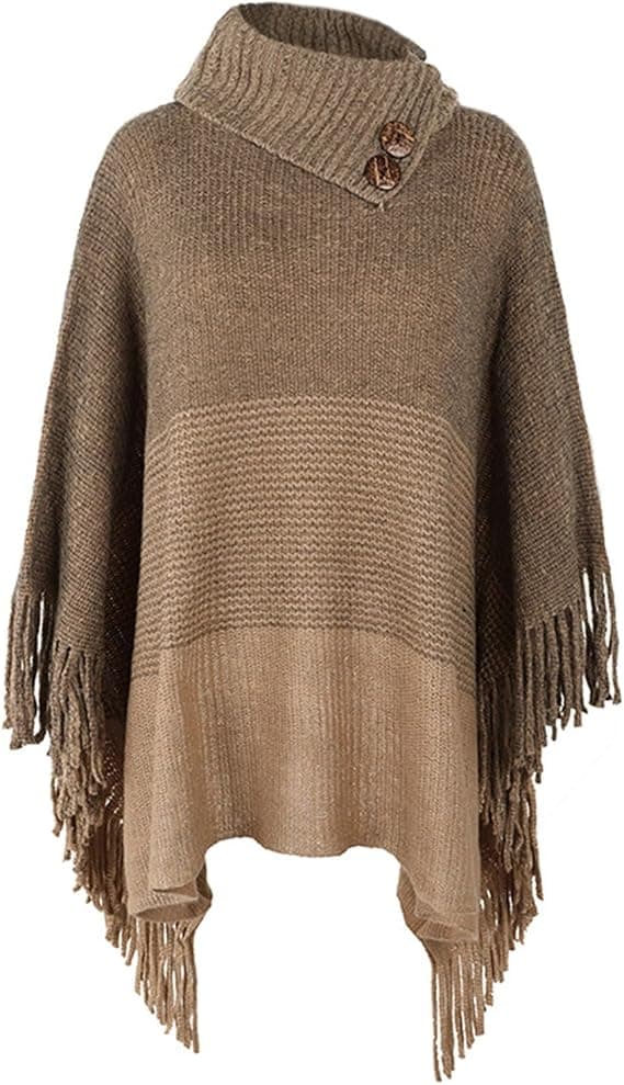 Poncho-sjal för kvinnor, överdimensionerad vinterscarf, stickad poncho pullover, varm (Khaki)