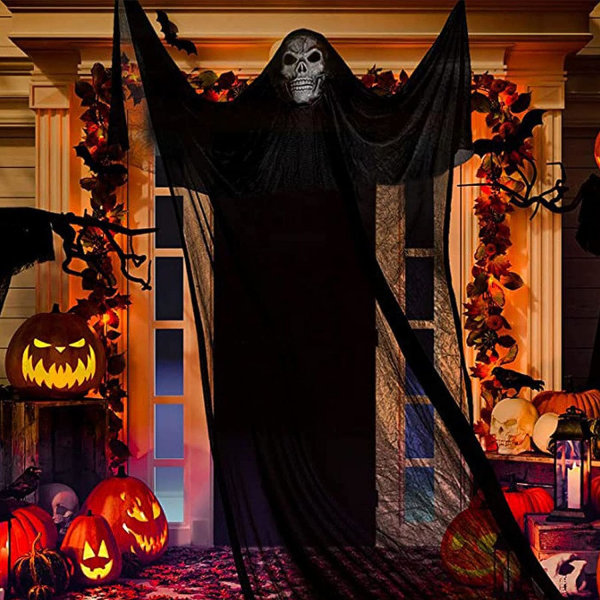 Halloween hengende spøkelsesdekorasjon for hjemsøkt hus hengende Grim Reaper Skull Halloween dekorasjon rekvisitt skumle rekvisitter Halloween dekorasjon(svart)