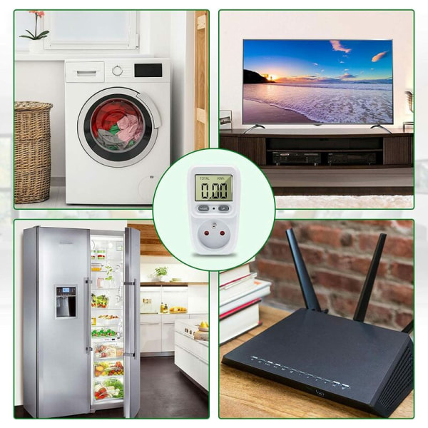 Strømmåler 230V/16A, Strømmåler stikkontakt Strømmåler, Strømmåler Strømmåler med LCD-skjerm, Maksimal effekt 3680W（1stk