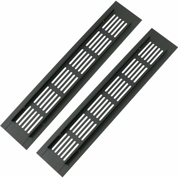 Pakke med 2 rektangulære aluminiumsdørventiler 250 x 50 mm Insektbeskyttelse til autocamper, garderobe, køkken osv. - Sort，HANBING