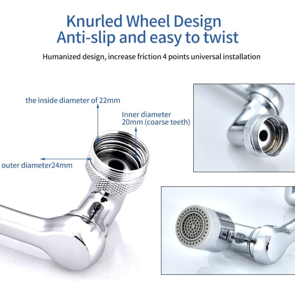 (Silver) 1 st, 360° Swivel Aerator, Swivel Extension Kranförlängare med Stänkskydd, M20 M22 M24 Kök Badrum Aerator