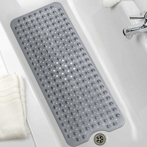 40x100cm (grå) Extra lång badrumsmatta med solida sugkoppar halkfri badrumsmatta PVC-utrustning duschmatta för tvättbart badrum antimikrobiell maskin