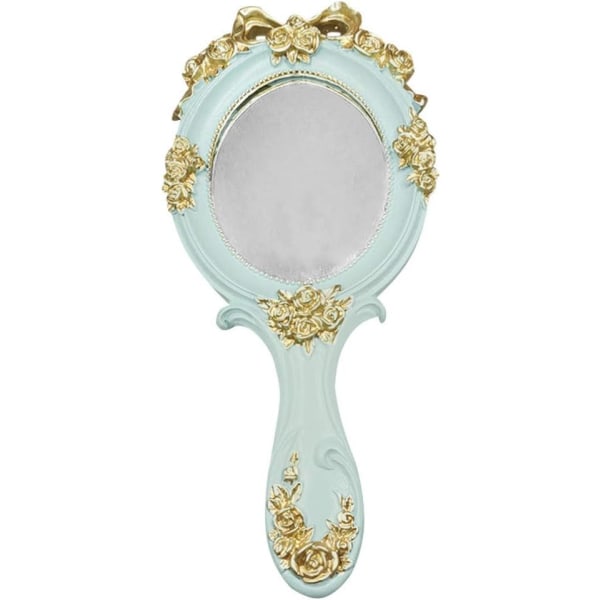 Vintage håndspejl Golden Rose kosmetikspejl med håndtag Antiq