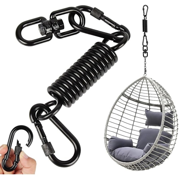 Oscillerende fjær for hengekøye, hengearmstol med 2 360° svingbare karabinkroker og kroker, karabinkrok, lastekapasitet opptil 250 kg, fjæring