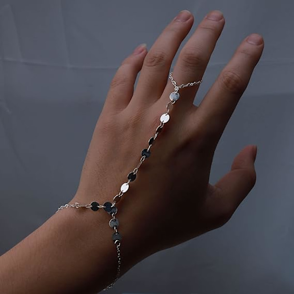 Guldpaljett armband fingerkedja skivlänk handledskedja slav armband boho paljetter charm handkedja armband smycken present till kvinnor och flickor