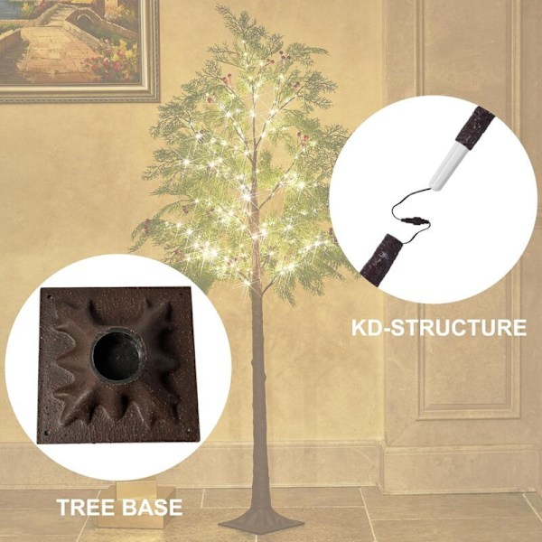 Forhåndsbelyst juletre med røde bær, 60 cm sypress-tre, 90 LED lyslenke, kunstig sedertre med lys for hjem, jul, høytid, bryllup