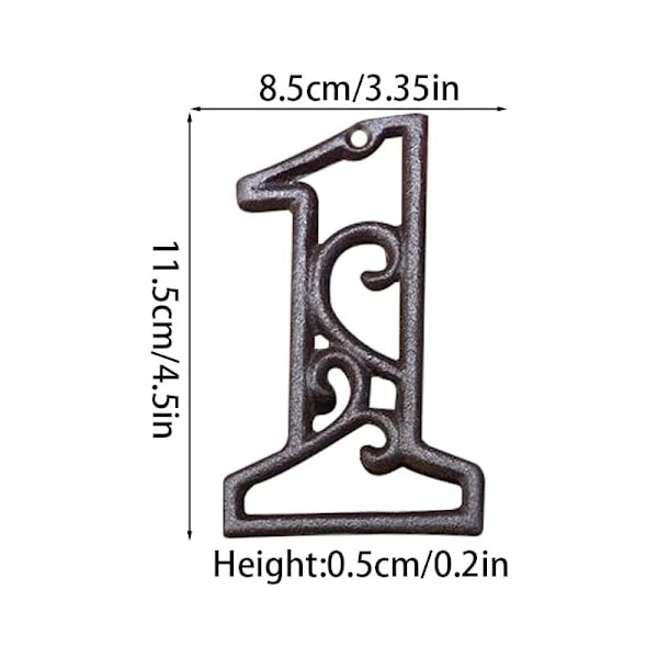 Husnummer i støbejern, metal, udendørs, moderne husnumre, metalplade, dørnummer, retrostil, adressenummer til café, bar, restaurant (Nummer 1)